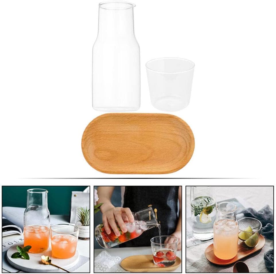 Juego de botellas de agua transparentes de cristal para mesita de noche, jarra de agua nocturna con juego de tazas, jarra de agua de jugo de vidrio