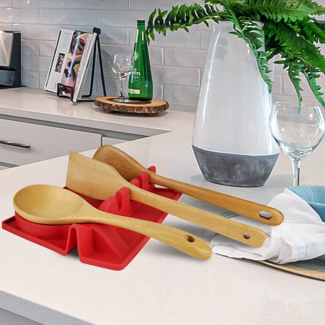 Soporte para utensilios de silicona con almohadilla de goteo soporte para cuchara para estufa soporte para cuchara soporte para cuchara grande