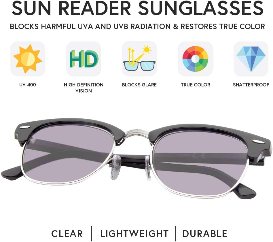 VITENZI Gafas de sol con lectores para hombres y mujeres, lentes de lectura teñidas con sol con lectores completos – Tivoli