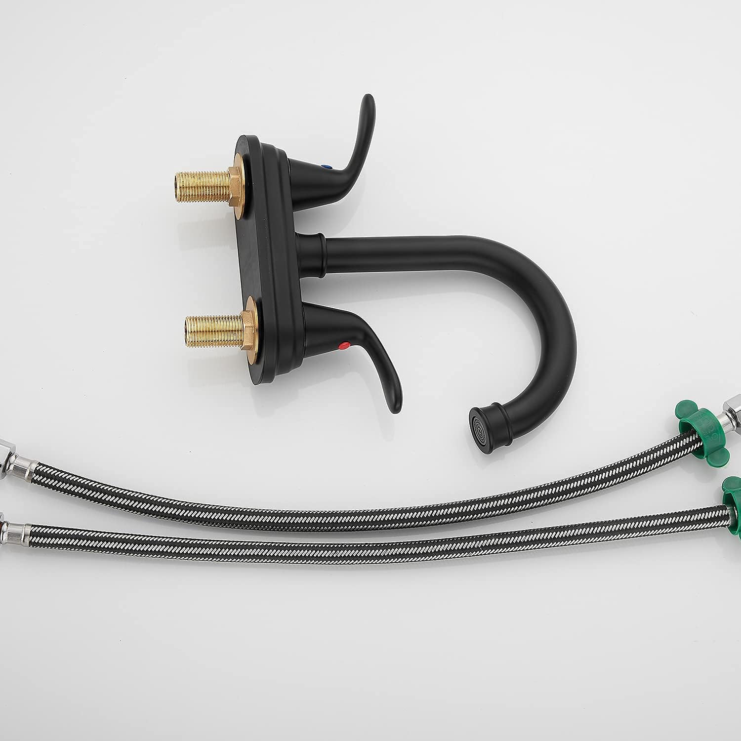 GGStudy – Grifo de baño negro mate con 2 asas de 4 pulgadas, juego central negro para autocaravana, con montaje de drenaje y manguera de suministro,