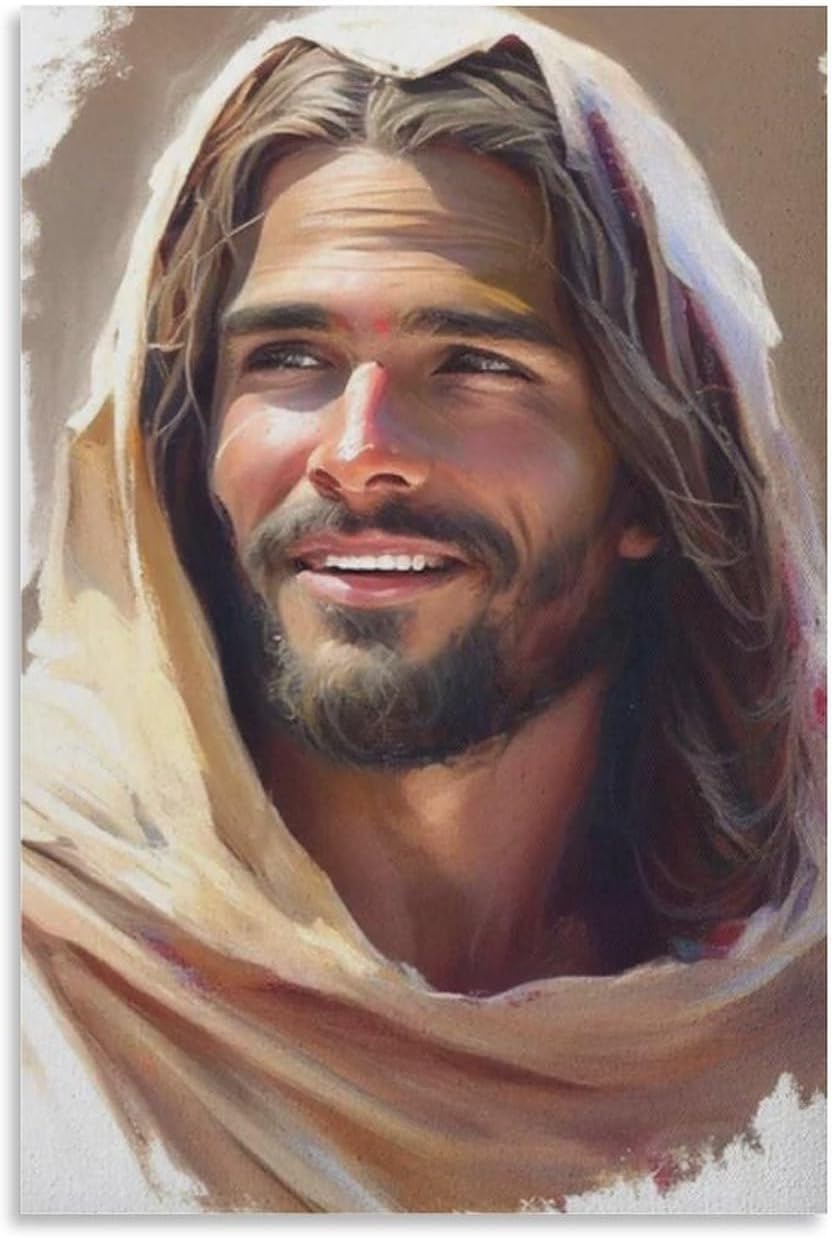 Impresionante estética artística Jesús riendo, imagen de Jesús, acuarela de Cristo, arte sonriente, Jesús sonriente, Jesús arte Pr lienzo para pared