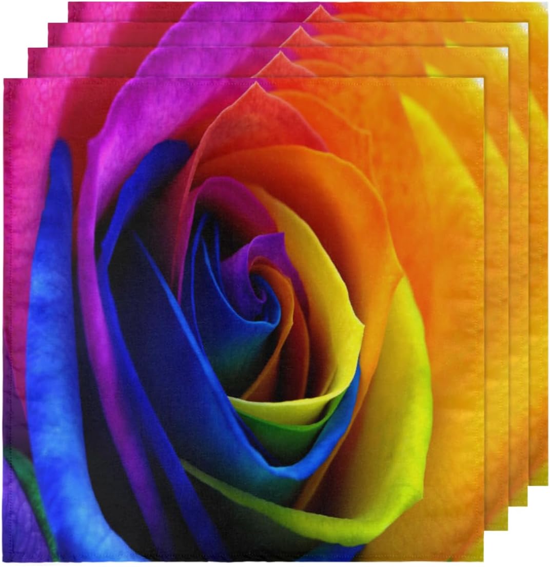 Cloth Napkins Set of 6 Colorful Rose 20×20 Inch Cloth Napkins Rainbow Rose Washable Reusable Kitchen Dinner Napkins Table Decor for Wedding, Holiday