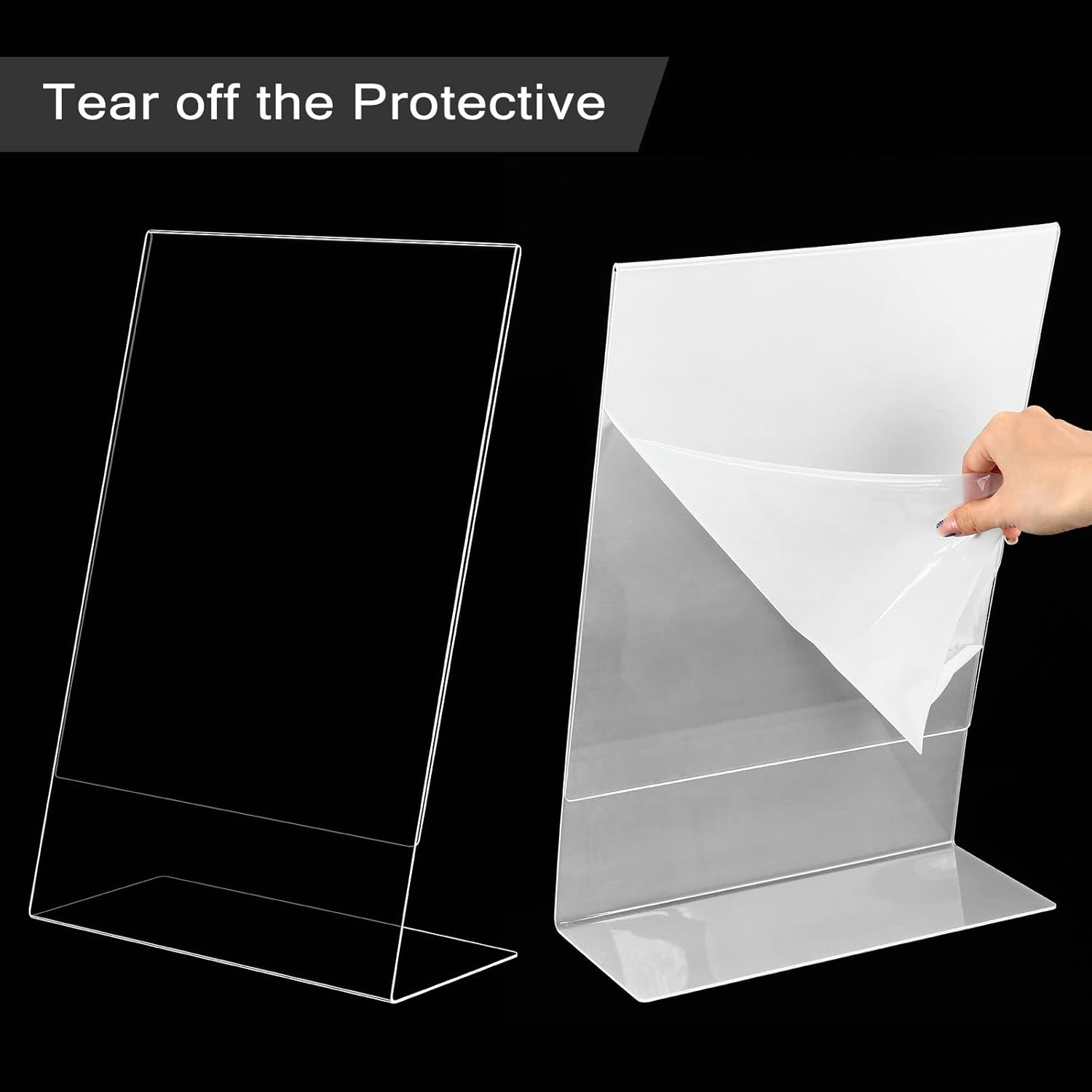 2 soportes acrílicos para letreros de acrílico con parte trasera inclinada, soporte de exhibición transparente para folletos, exhibición de