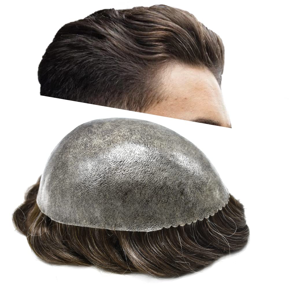 Toupee – Piezas de pelo suave y duraderas para hombres, 100% atadas a mano, sistema de reemplazo de postizo humano real, 8 x 10 pulgadas, piel