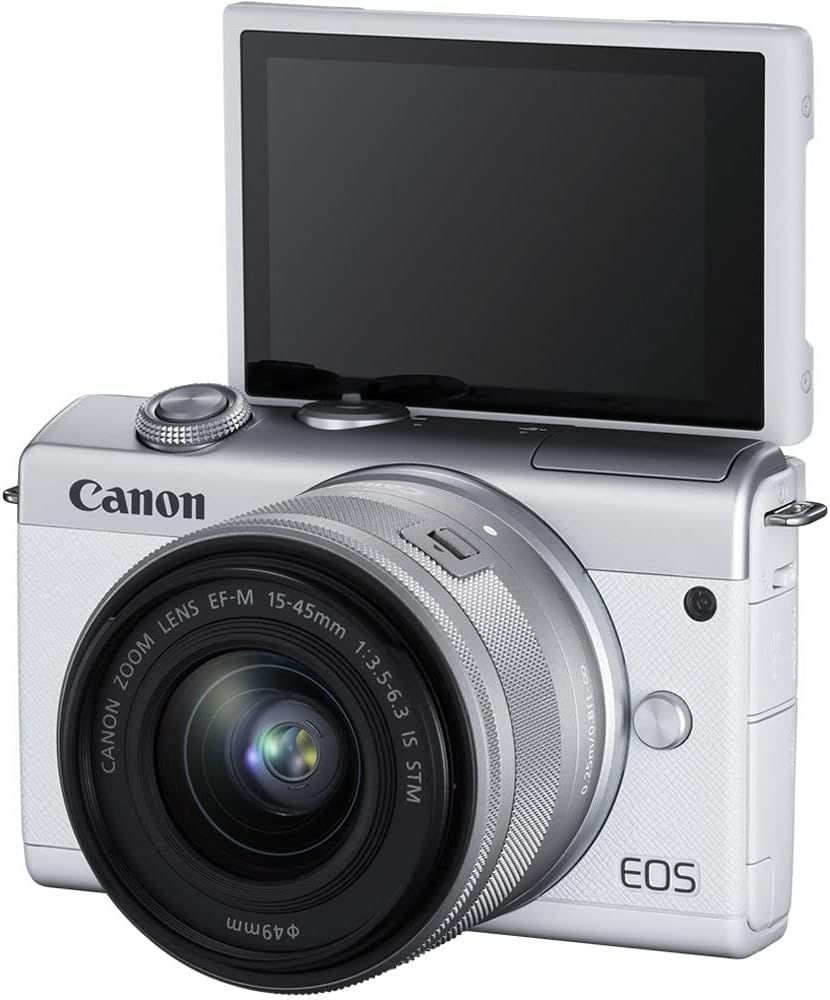 Canon Cámara digital sin espejo EOS M200 con lente de 0.591-1.772 in (blanco) (3700C009) + tarjeta de 64 GB + estuche + kit de filtro + software de