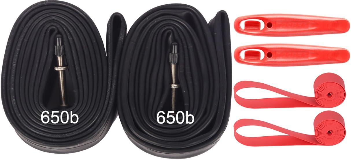 Paquete de 2 tubos interiores de bicicleta 650B de 27.5 x 1.92.125 con palancas de neumáticos y tiras de llanta, tubos de bicicleta de 27.5 pulgadas
