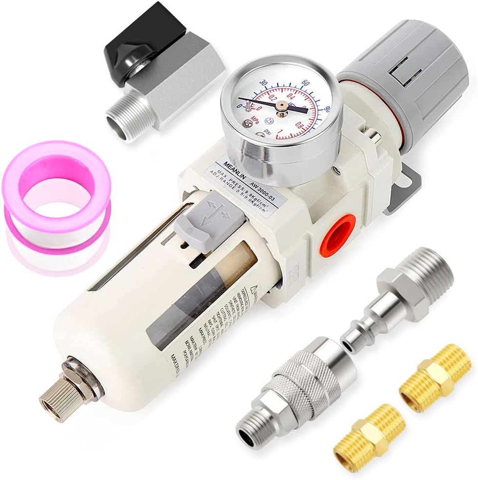 MEANLIN MEASURE Filtro de humedad para compresor de aire, filtro de línea de aire AW3000, entrada NPT de 38 pulgadas con calibre de 150 PSI e