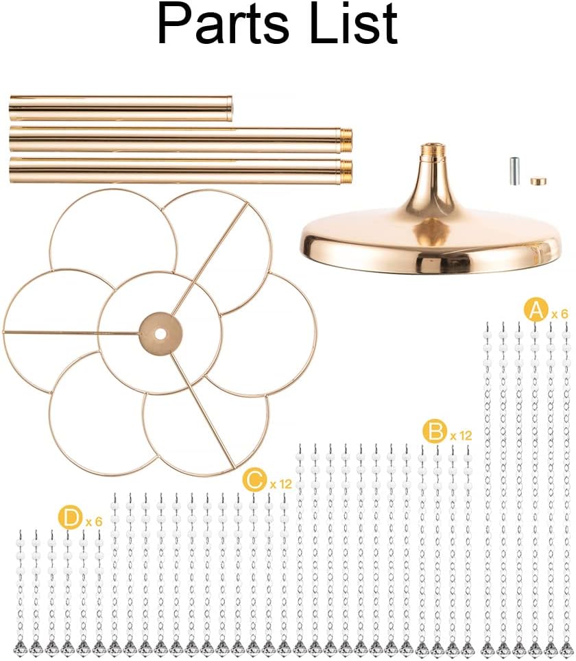 Inweder Jarrón dorado para centros de mesa de boda, 35.5 pulgadas de alto, cadenas de cristal, soporte de flores de metal
