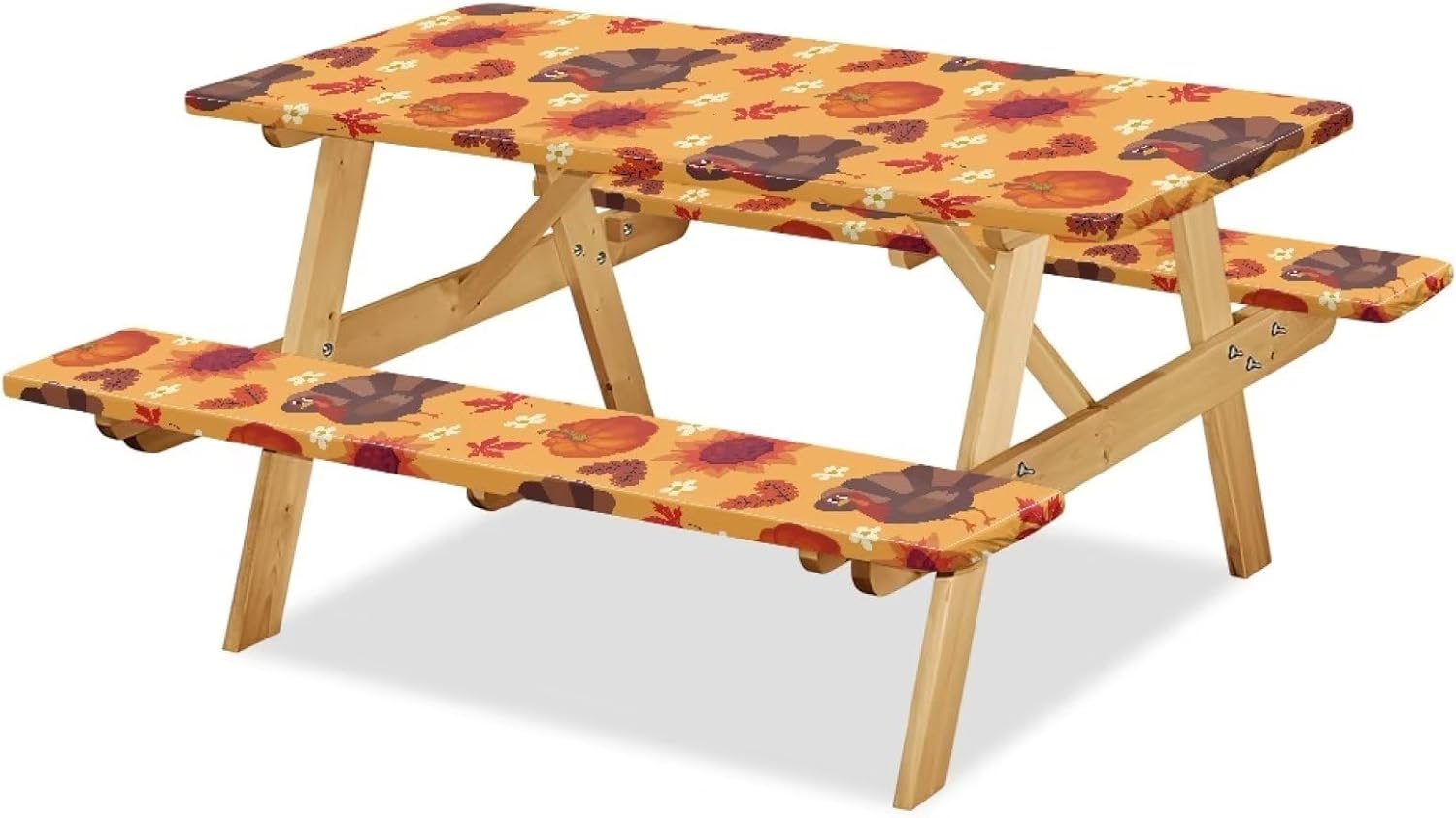 Eheartsgir Juego de 3 piezas de mantel de picnic con hojas de arce de pavo y girasol, lavable a máquina, fácil de instalar, funda para mesas y