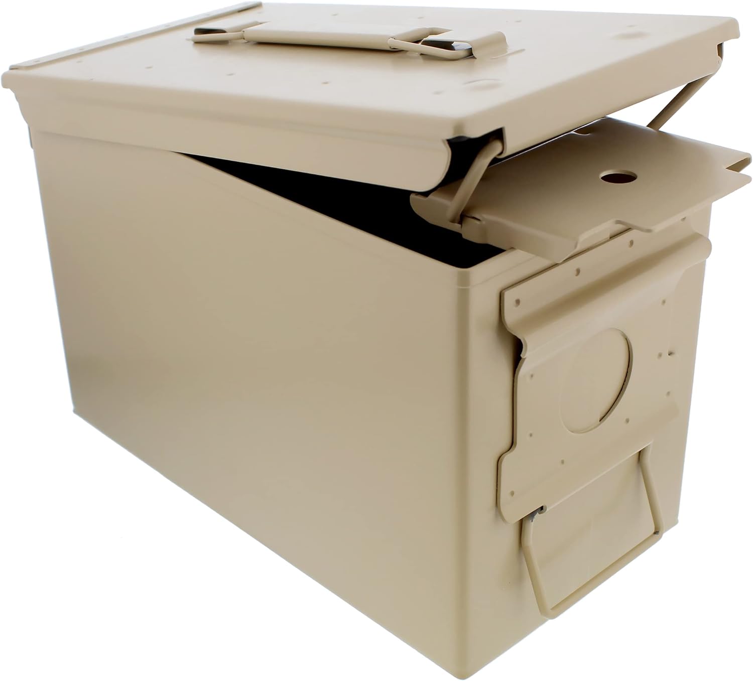 Juego de 4 cajas de munición de metal, 50 recipientes de almacenamiento de munición Cal Tan con tapas para almacenamiento militar o doméstico