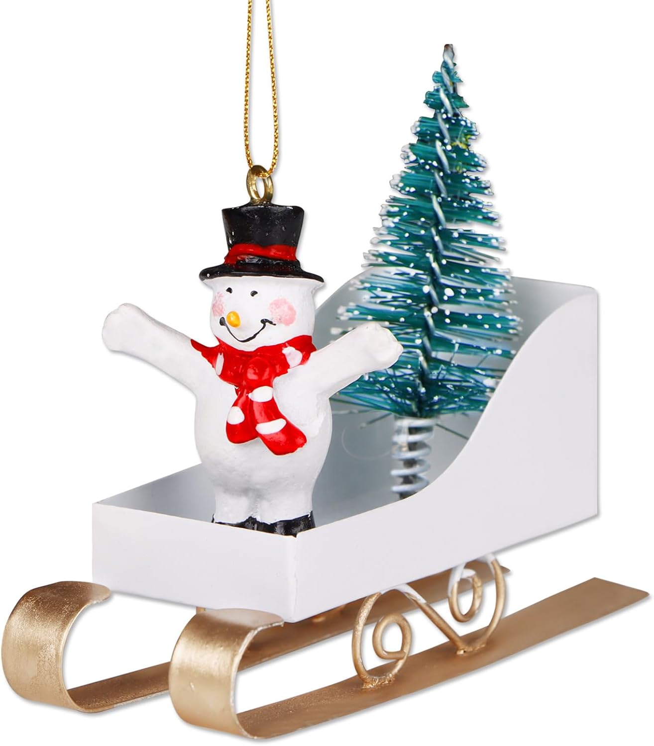 WhatSign Adornos de trineo de Navidad para árbol de Navidad, árbol de Navidad de metal, muñeco de nieve en trineo, adorno de muñeco de nieve,