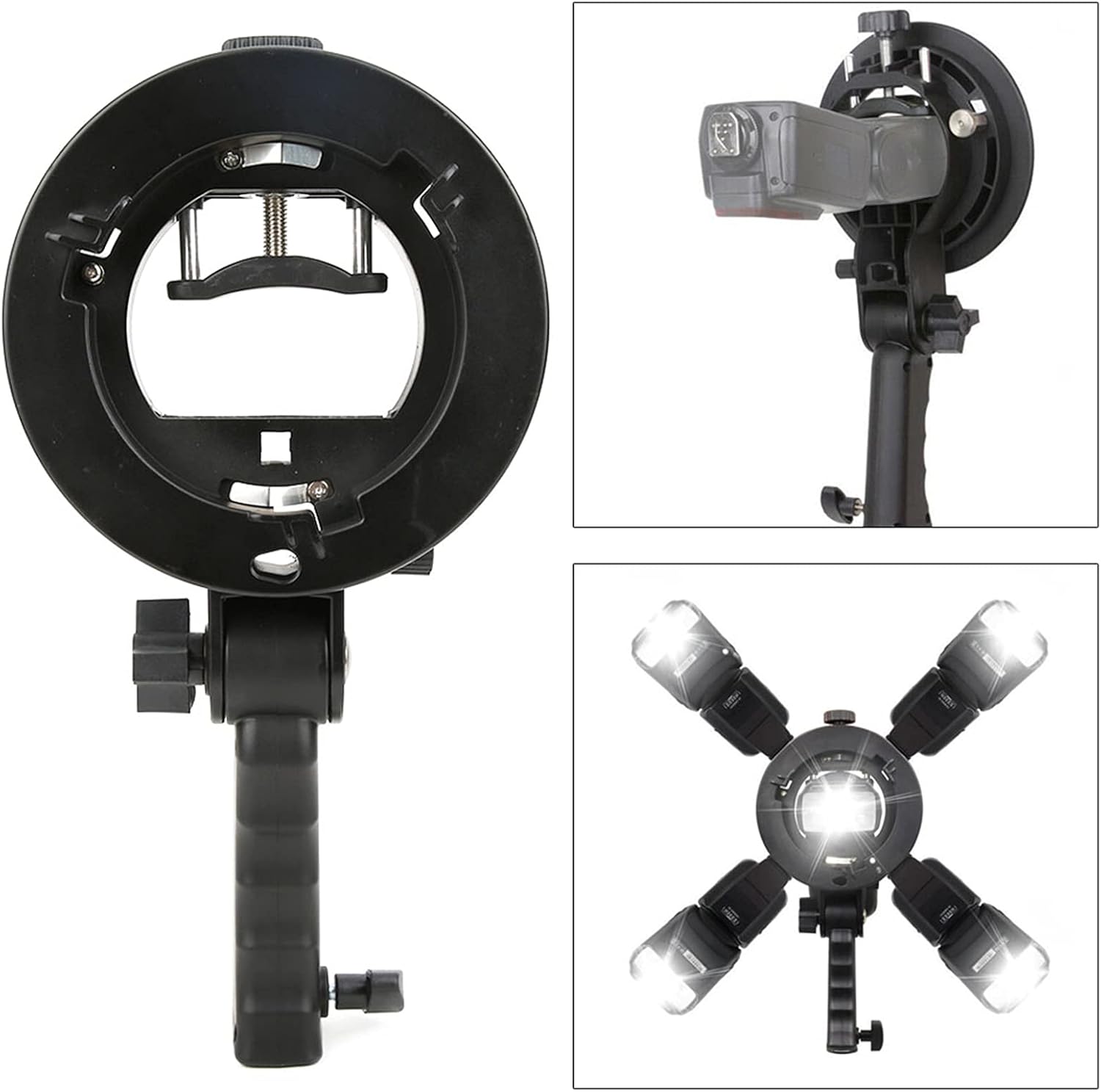 Soporte de mano con forma de soporte con agarre de mano para Bowens Mount Speedlite Flash Softbox Reflector Photo Studio Accesorios