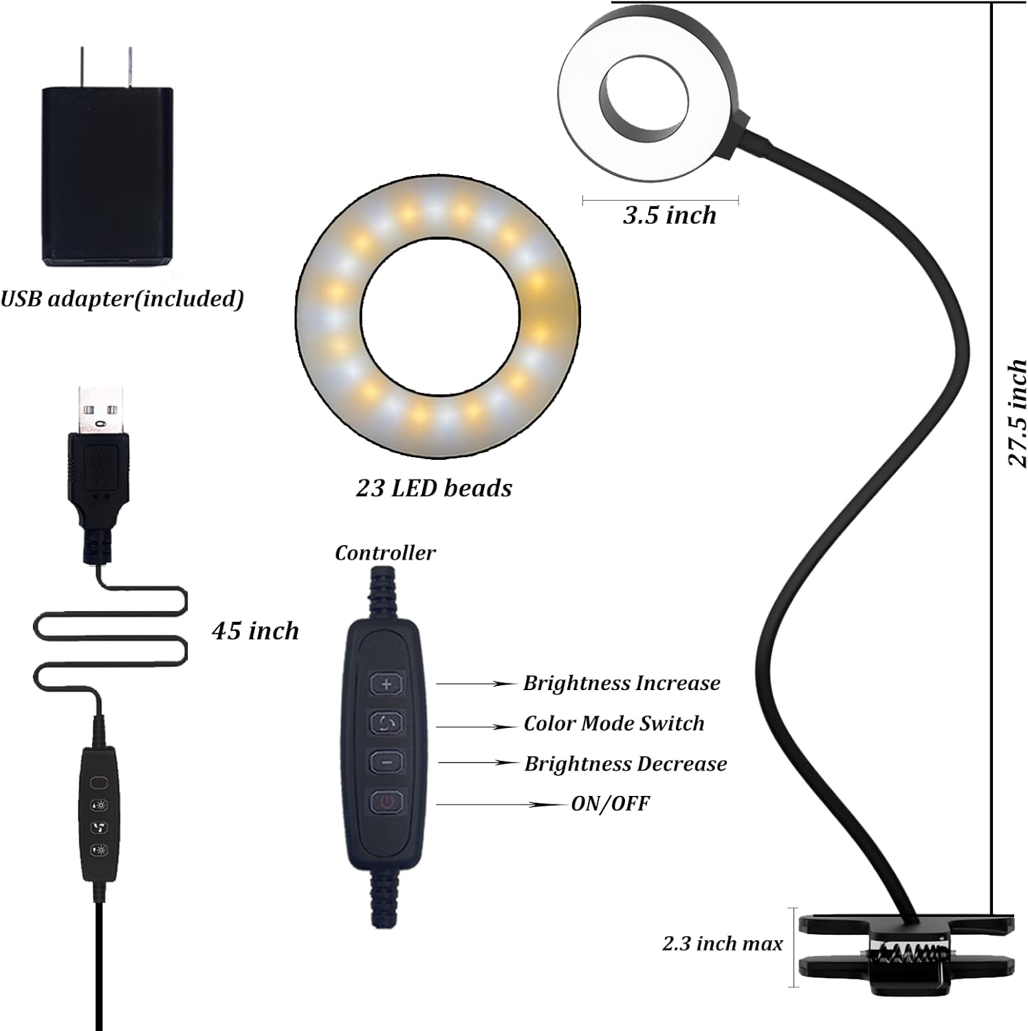KBG Lámpara de escritorio Luz de lectura LED con abrazadera