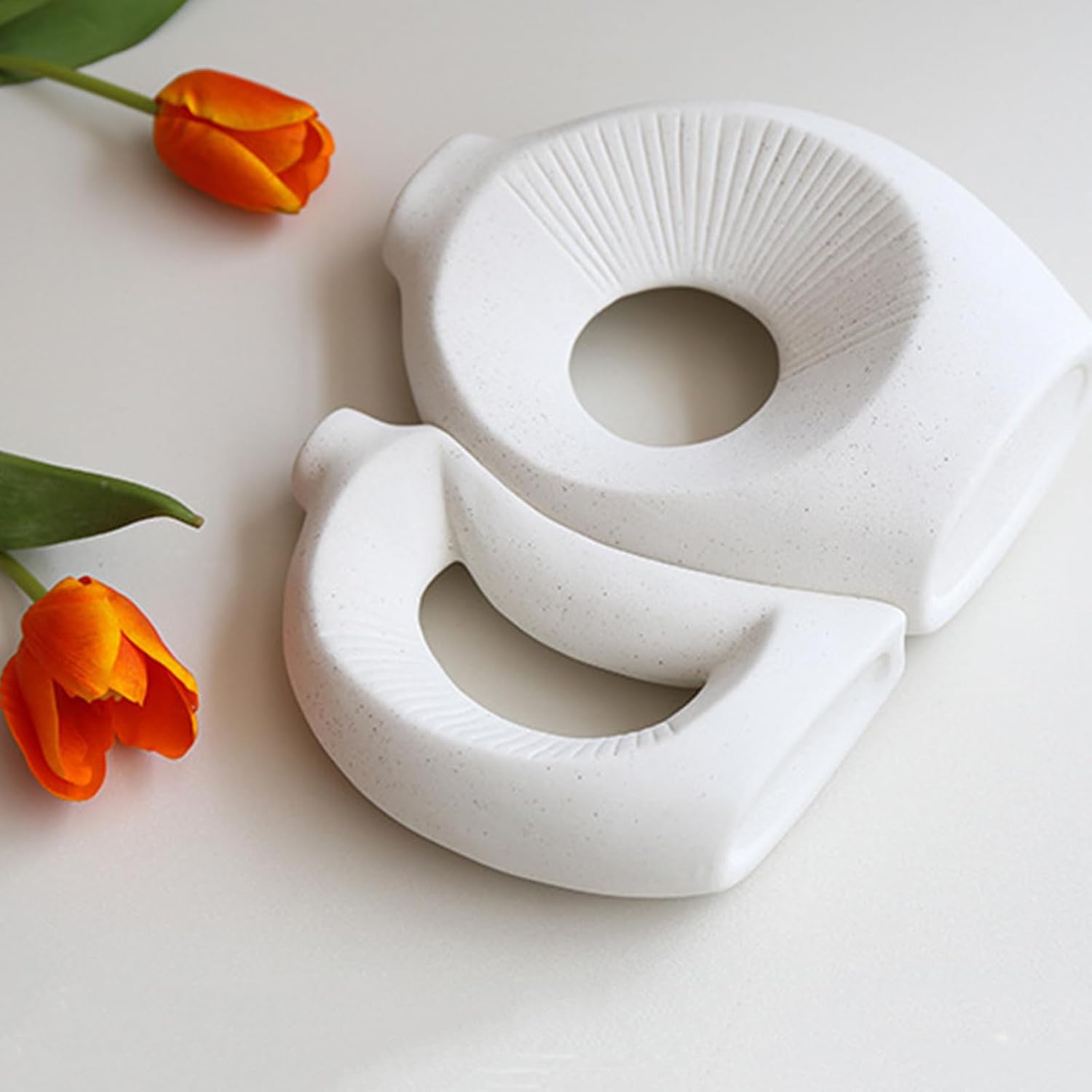 Juego de 2 jarrones de cerámica blanca mate, jarrón hueco para decoración de mesa de comedor, moderno y minimalista bohemio, juego de sol y luna