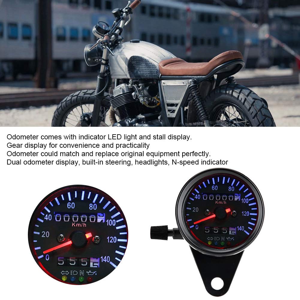KIMISS Kit de medidor de velocímetro para motocicleta universal de 12 V, retroiluminación LED para motocicleta con doble odómetro y velocímetro,
