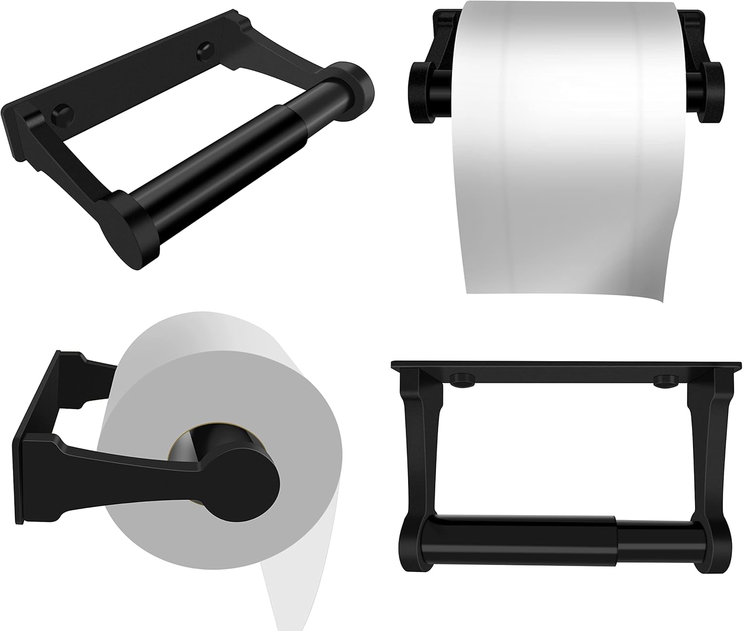 D&Joy Portarrollos de papel higiénico para baño, soporte de papel higiénico negro mate con rodillo con resorte, soporte autoadhesivo de aluminio