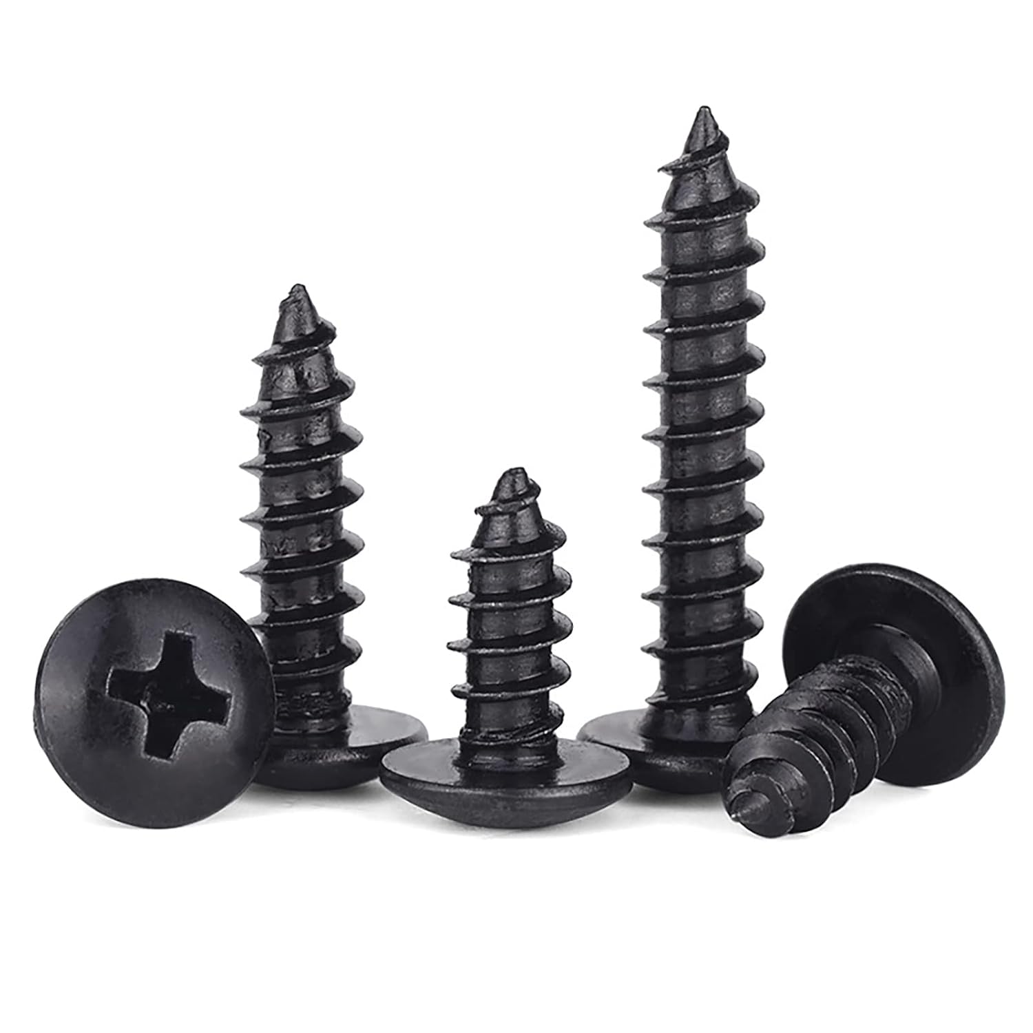 70 tornillos de madera M5 x 1.575 in con cabeza de truss Phillips negros, tornillos de cabeza de hongo cruzados autorroscantes para muebles,