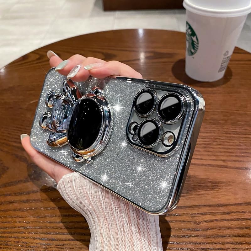 Spevert Funda para iPhone 15 Pro Max con purpurina de lujo con bonito soporte de astronautas protección militar contra caídas protección completa de