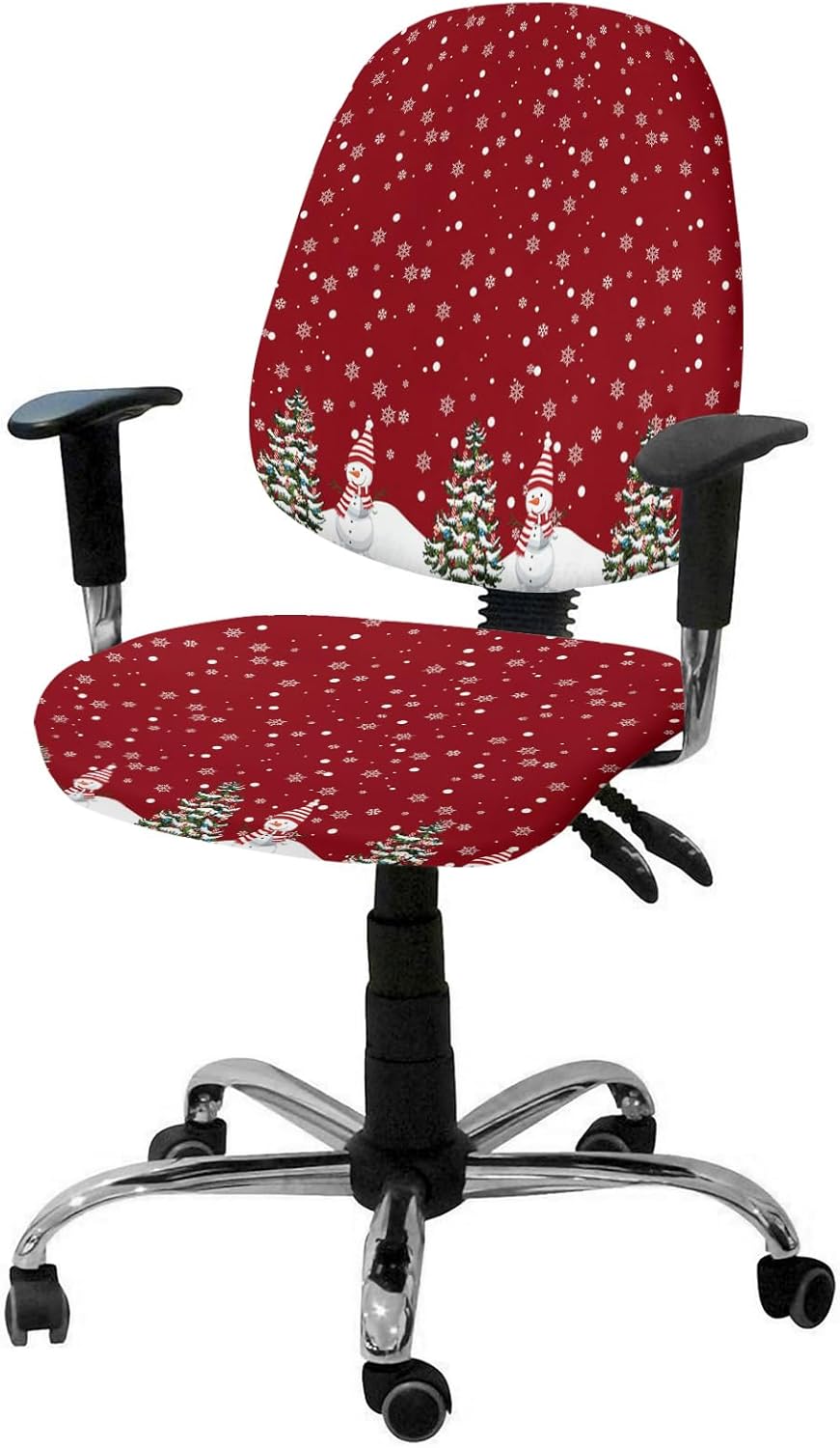 Juego de 2 fundas para sillas de oficina y computadora, diseño de copo de nieve rojo de Navidad, fundas elásticas para asiento de silla giratoria de
