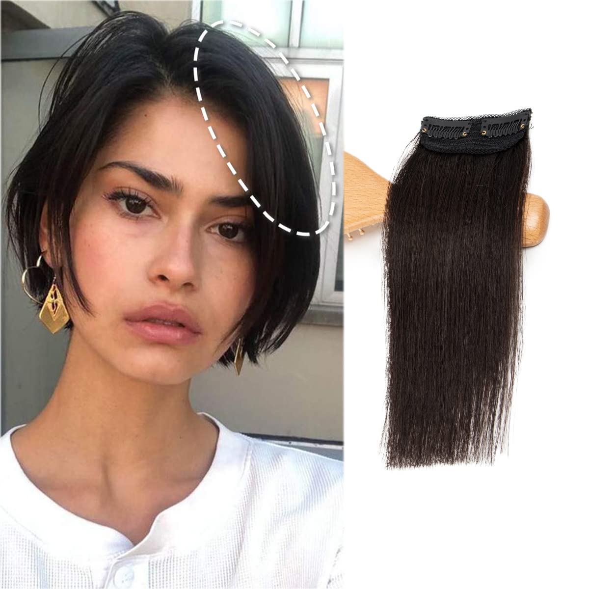 FEIPRO Extensiones invisibles de cabello humano con clip para mujeres con cabello cortocabello adelgazante sedoso lacio de una pieza frontal añade