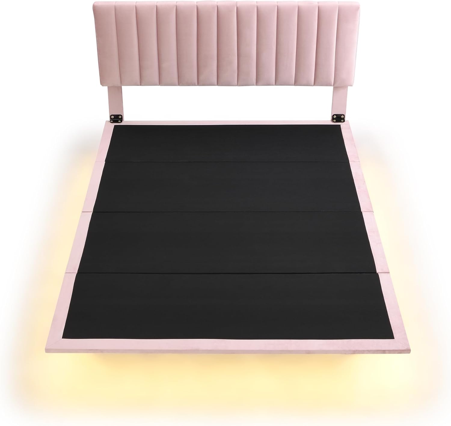SOFTSEA Base de cama flotante tamaño Queen, plataforma tapizada con luz inteligente y cabecero, marco de cama de terciopelo tamaño Queen con soporte
