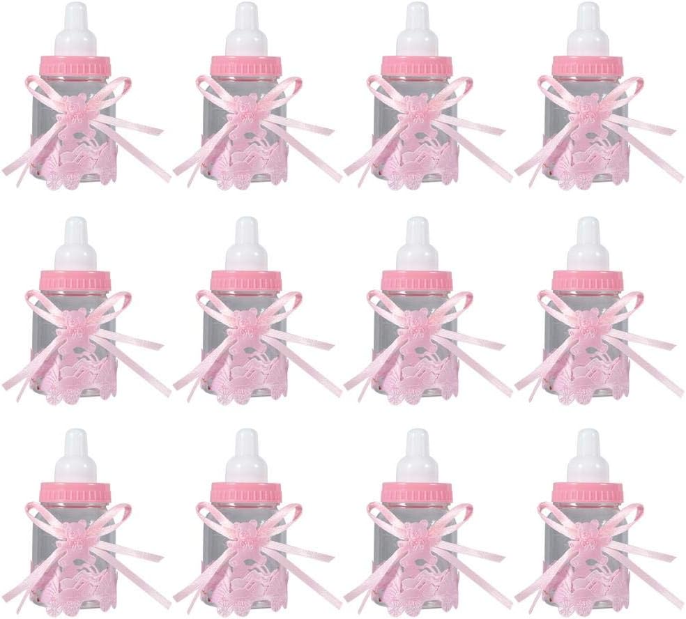 12 botellas de chocolate para baby shower, caja de botellas de chocolate para niñas y niños, regalos de fiesta de baby shower, decoraciones (rosa)