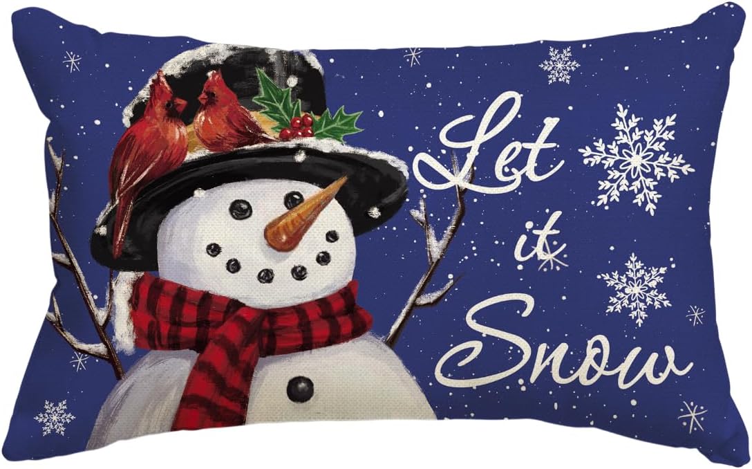 AVOIN colorlife Let it Snow Snowman – Funda de almohada azul de Navidad, 12 x 20 pulgadas, decoración de sofá