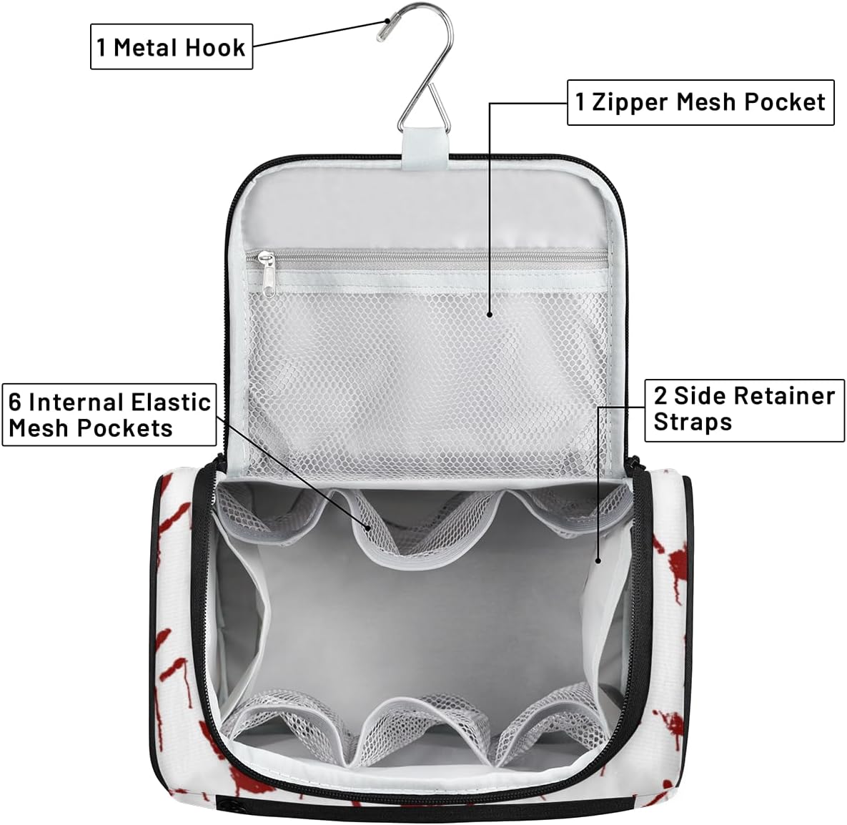 Interesting Halloween Toiletry Bag for Women Travel Makeup Organizer with Hanging Hook Traveling Cosmetic Bags for Toiletries Accessories