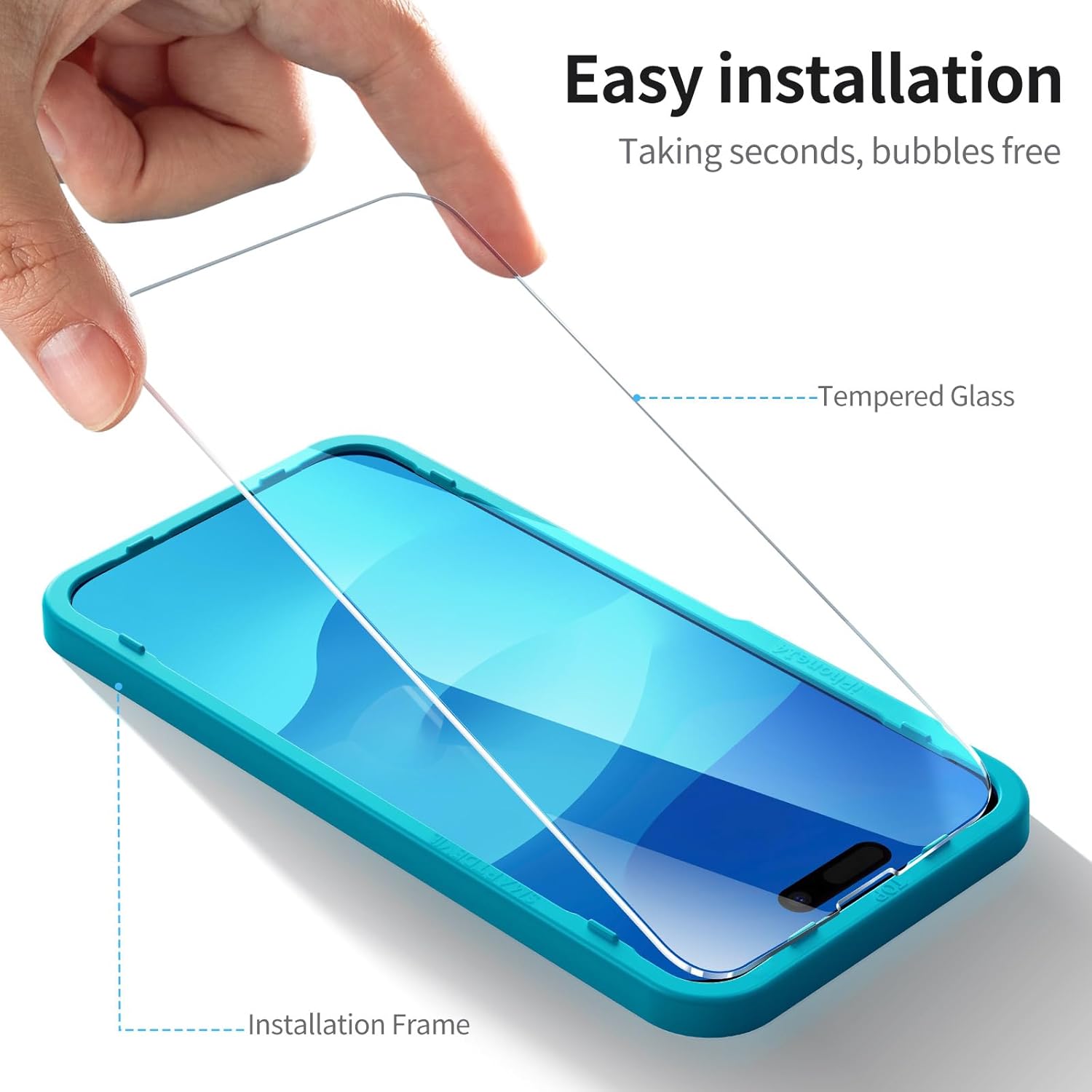 SmartDevil Paquete de 3 protectores de pantalla para iPhone 15 6.1 pulgadas Paquete de 3 películas de vidrio templado para 15, sin burbujas, funda