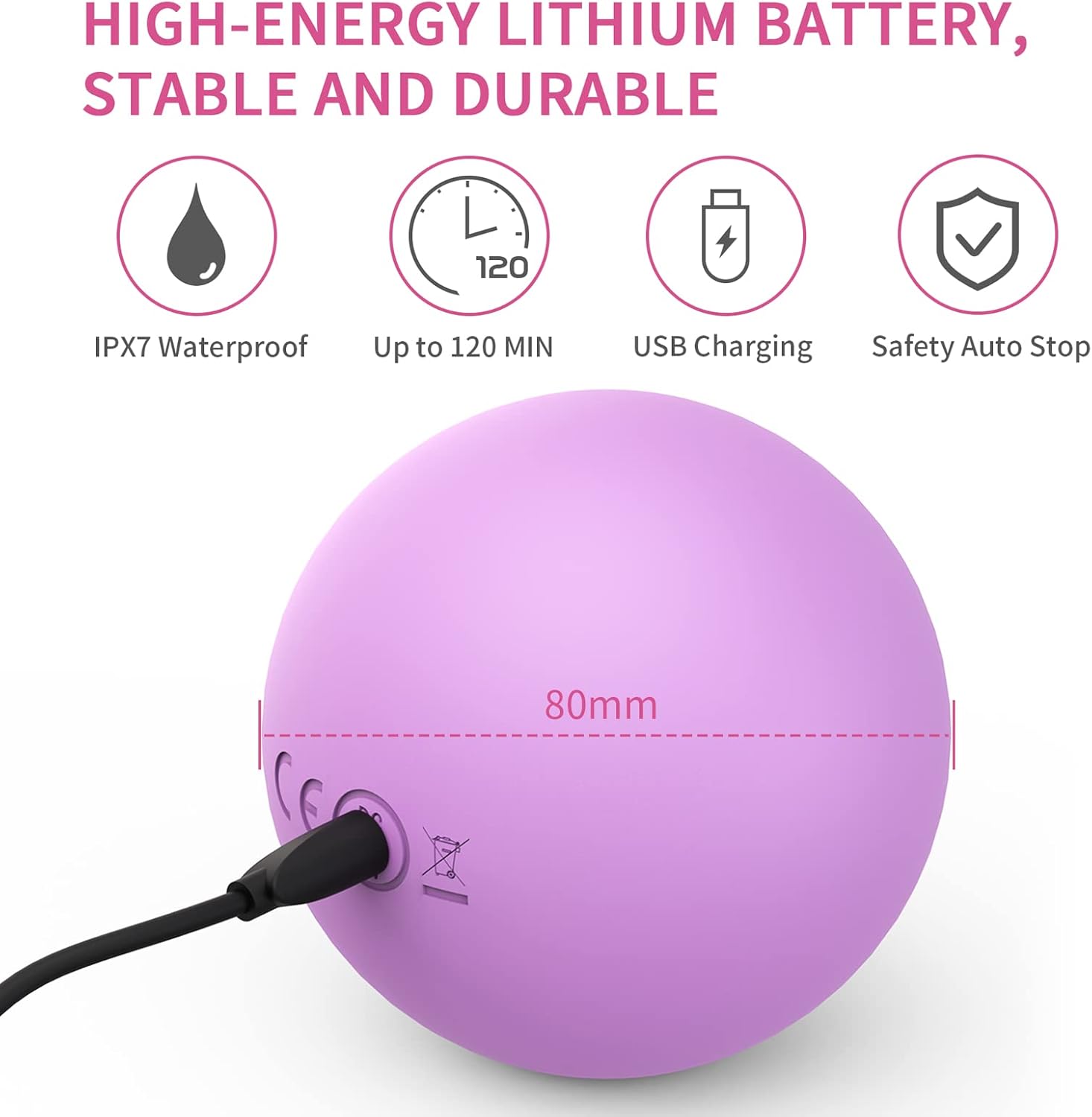 Bola de masaje vibratoria de 3 pulgadas, bola de masaje con vibraciones de 5 velocidades para músculos y fitness, alivio del dolor de fascitis