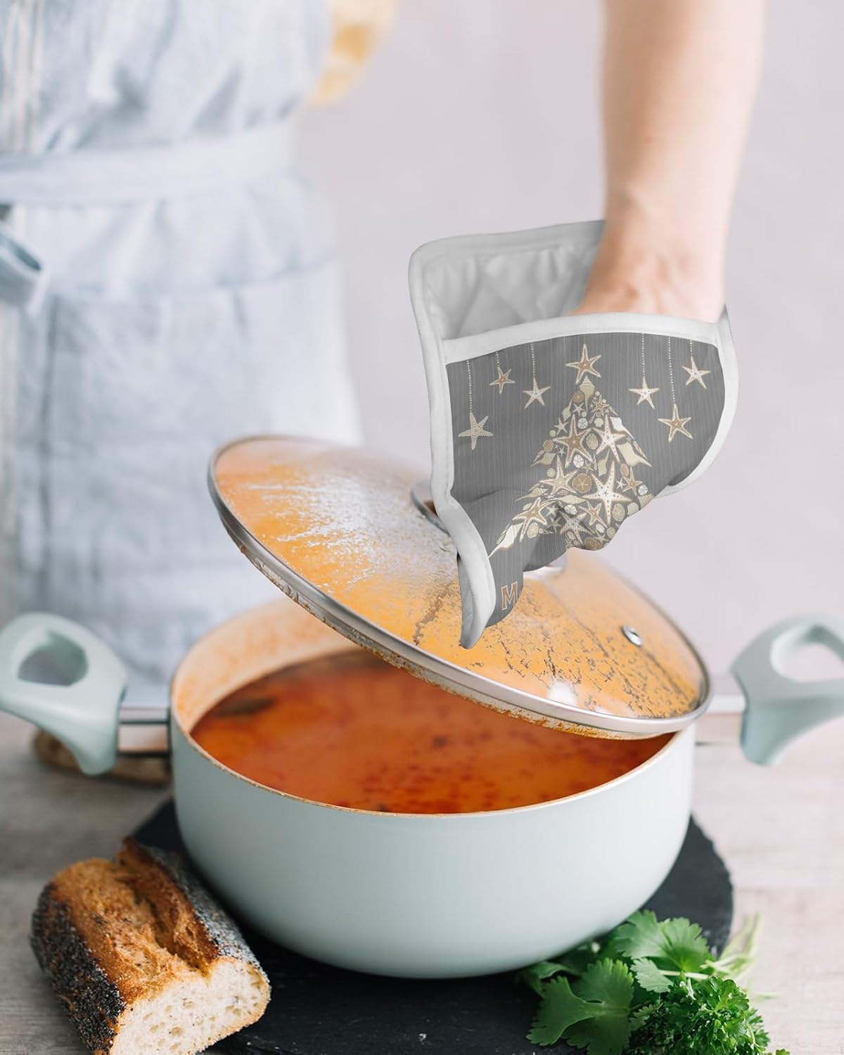 Christmas Tree 3Pcs Pot Holders for Kitchen,Non Slip & Heat Insulation Terry Cloth Potholder Set with Pocket,Thick Hot Pad Oven Mitts Trivet