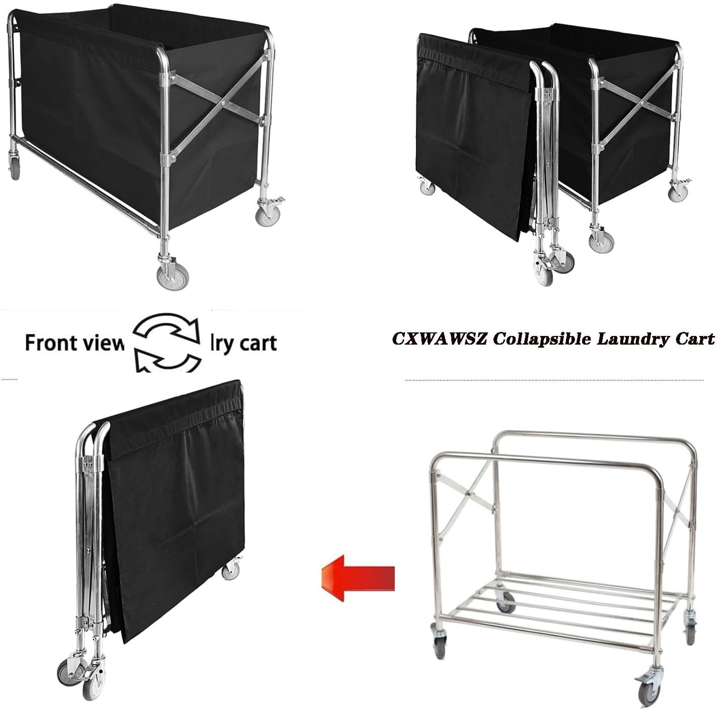 XIJIXILI Carrito de lavandería con rueda, industrial de 12 bushel (400 litros), plegable comercial, cesta grande y resistente, cesta de lavandería