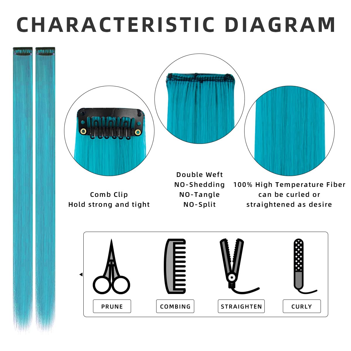 12 extensiones de cabello con clip de colores, para BEAHOT de 22 pulgadas, extensiones largas y rectas con clip sintético, Halloween, cosplay,