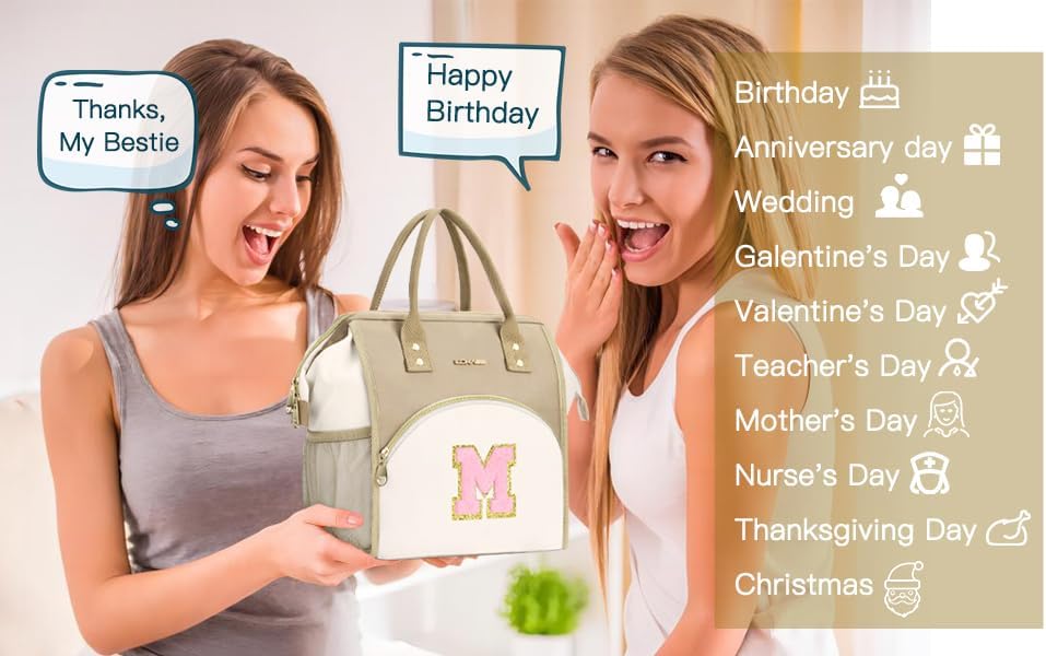 UTOTEBAG Lonchera con iniciales para mujeres, adolescentes y niñas, lonchera para adultos, contenedor refrigerante para el trabajo de picnic,