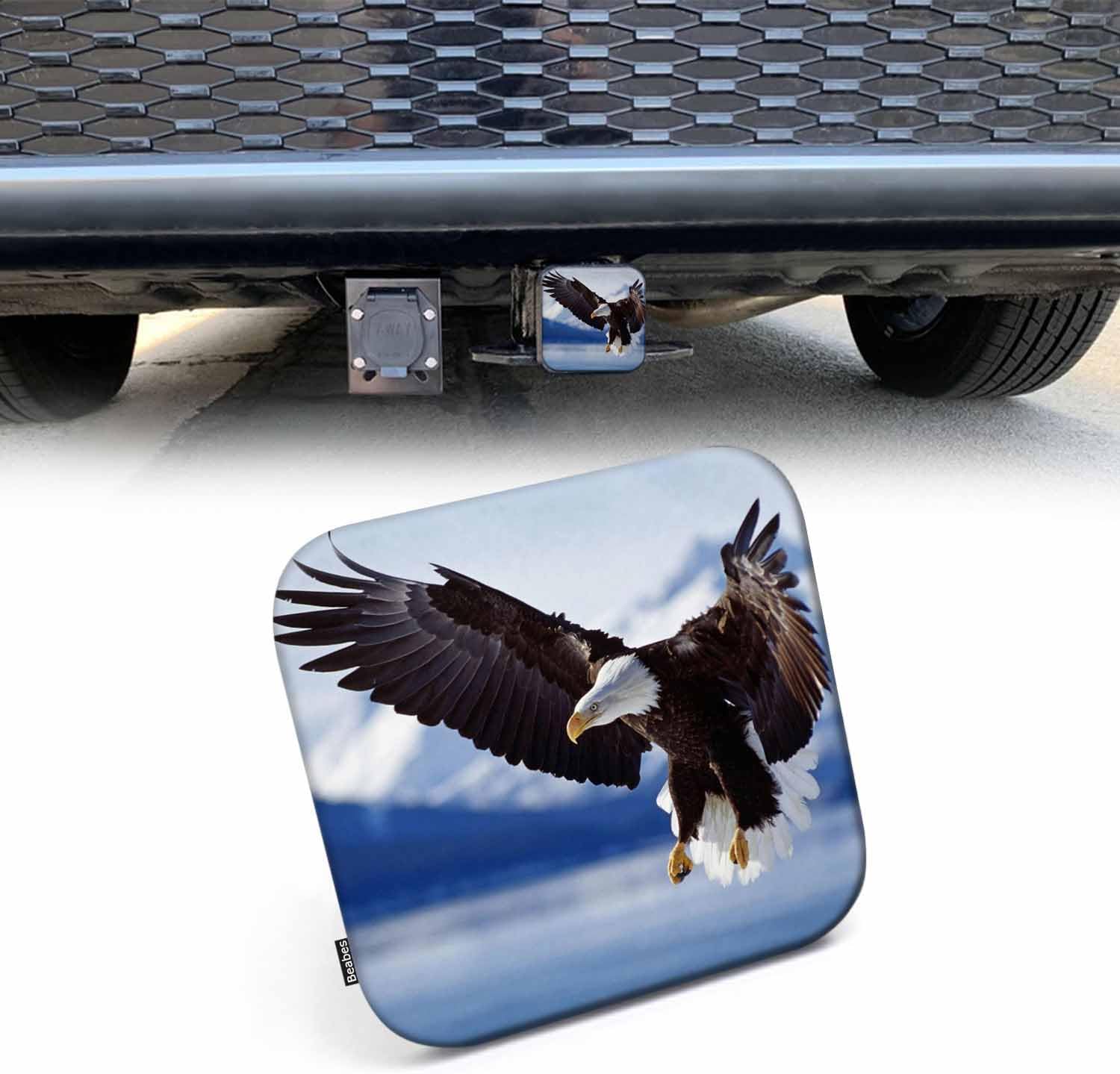 Beabes Cubierta de enganche de águila calva para invierno, con diseño de águila americana, río, nieve, montaña, cubierta de goma para remolque,