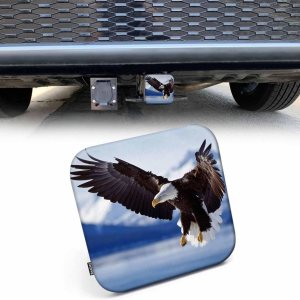 Beabes Cubierta de enganche de águila calva para invierno, con diseño de águila americana, río, nieve, montaña, cubierta de goma para remolque, Beabes Cubierta de enganche de águila calva para invierno, con diseño de águila americana, río, nieve, montaña, cubierta de goma para remolque,