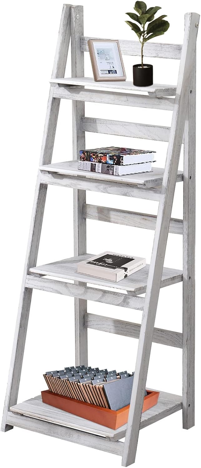 ECOMEX Estantería plegable de 4 niveles para el hogar, dormitorio, oficina, pintura blanca