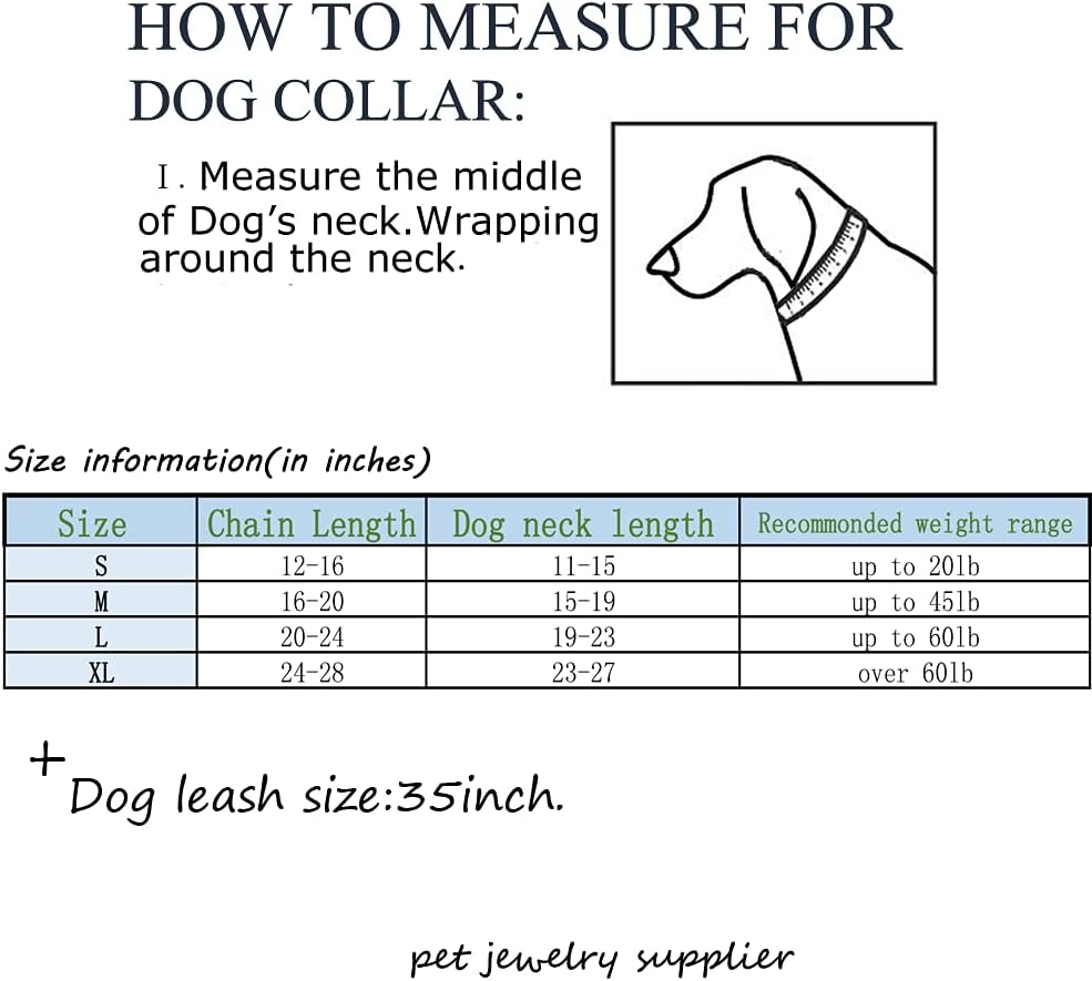 Juego de collar de perro y correa para perro de 0.748 in, oro de 18 quilates, acero inoxidable resistente, collar de entrenamiento de lujo,
