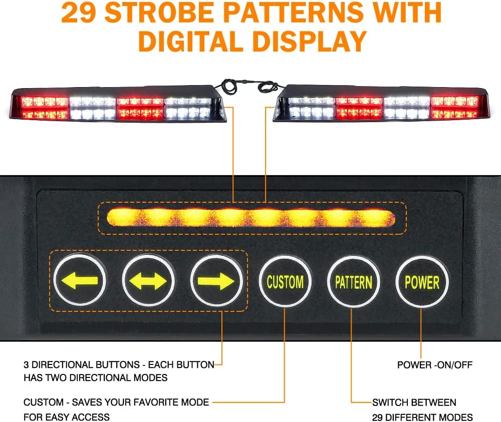 Xprite Barra de luz LED estroboscópica de doble visera, parasol para parabrisas, advertencia de peligro de emergencia, advertencia de advertencia