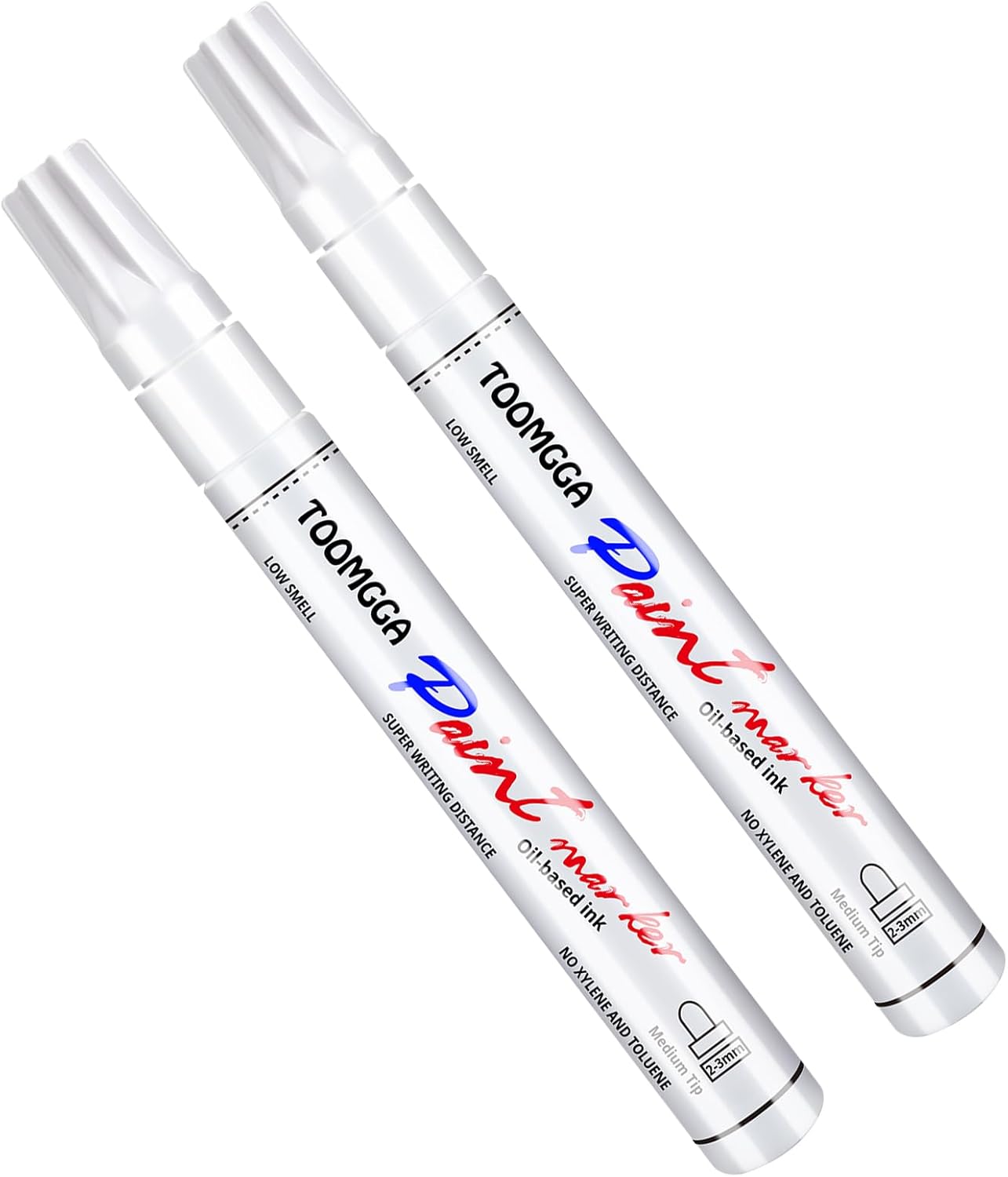 Rotuladores de pintura blanca permanentes, paquete de 2 rotuladores a base de aceite, punta media, secado rápido e impermeables para pintura de
