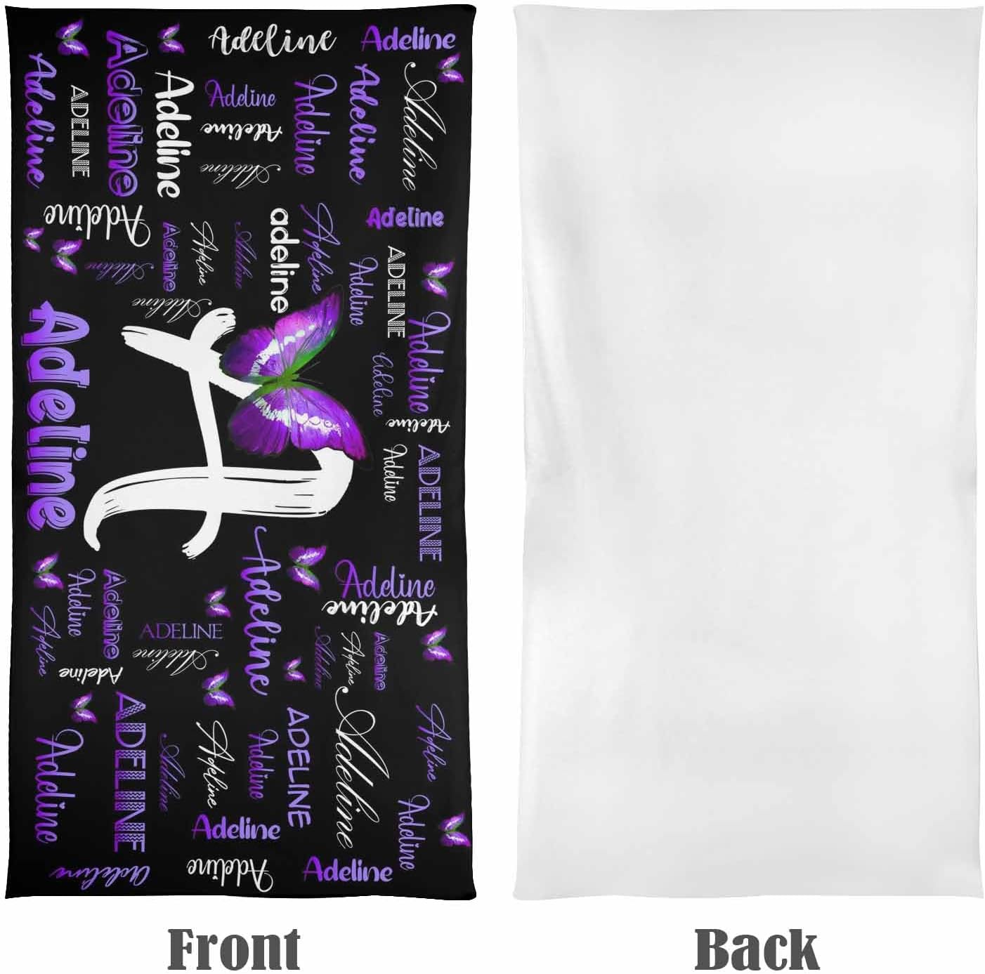 Artsadd Toalla de playa personalizada con texto, toalla de secado rápido personalizada mariposa morada para hombres y mujeres, con monograma