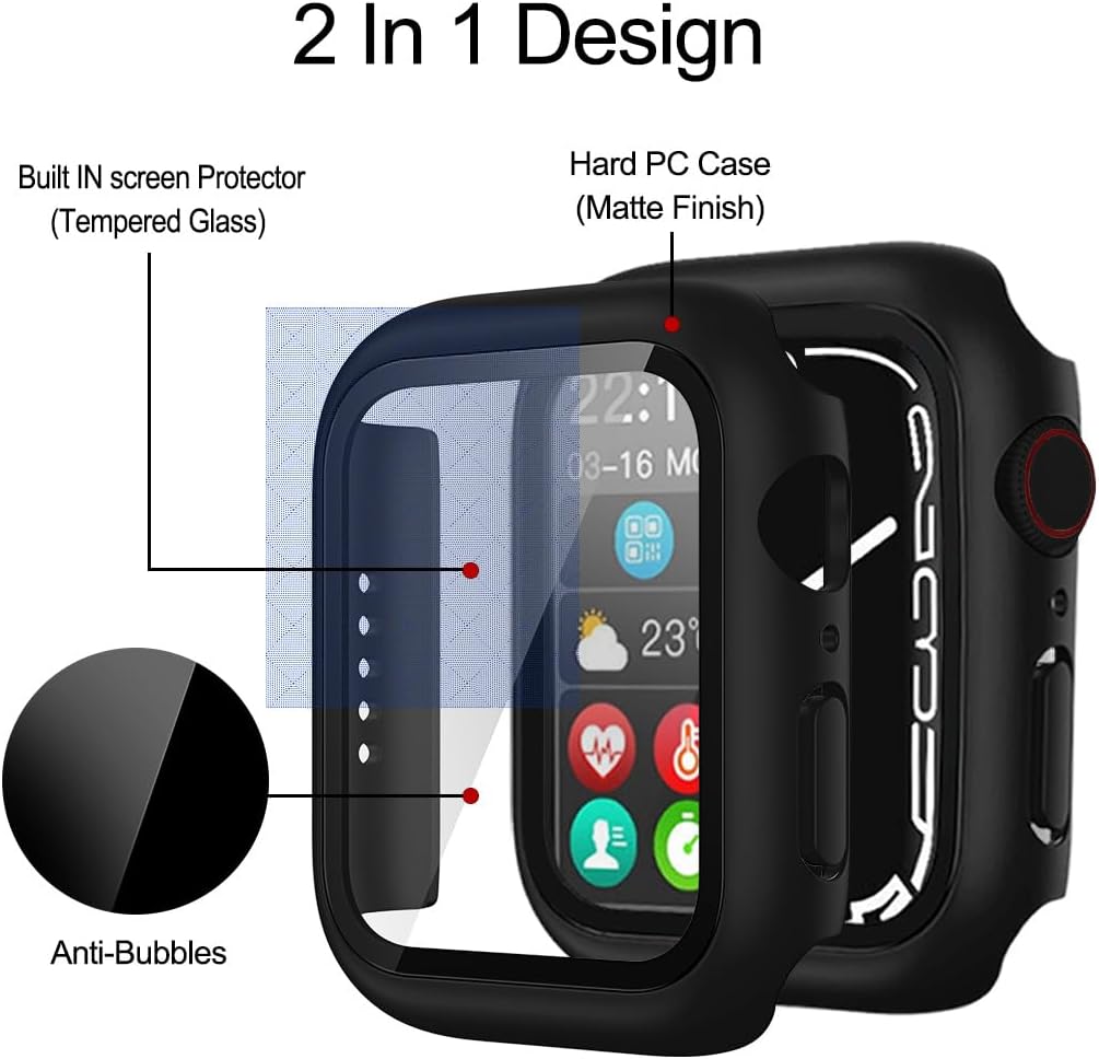 4 fundas para Apple Watch con protector de pantalla de vidrio templado ultrafino compatible con iWatch Series 1.732 in