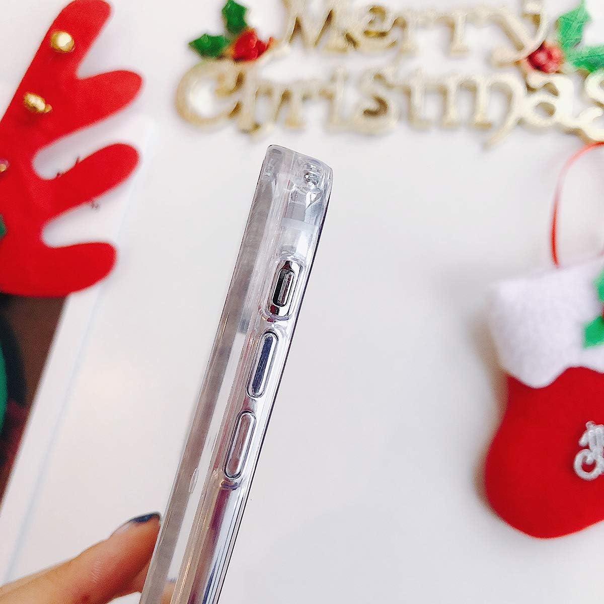 LUVI Compatible con iPhone 13 Pro Max Christmas Bling Glitter Liquid Cute Sparkle Moving Quicksand Cascada Brillante Cubierta de Lujo Rudolph Santa