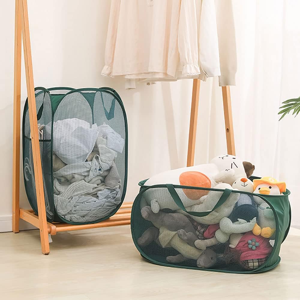 LATERON – 4 cestas de malla para ropa sucia, cesta de lavandería de gran apertura, cesta de lavandería desplegable con asas duraderas, cesta