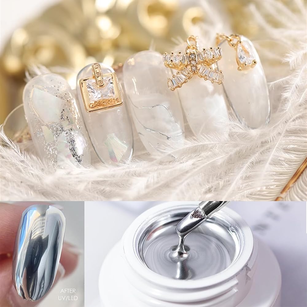 Gel de uñas de pintura metálica, esmalte de uñas de gel pintado plateado y dorado, esmalte de uñas de espejo 3D gel de pintura de metal para uñas,