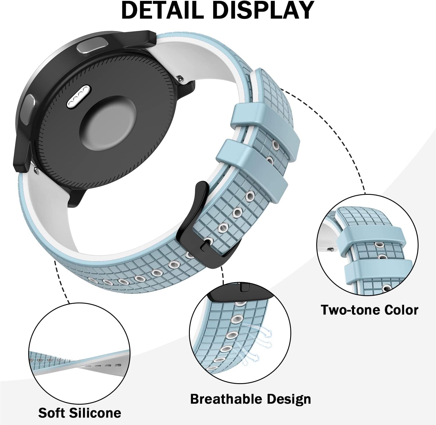 ISABAKE Correa de reloj compatible con Garmin Vivoactive 4Samsung Galaxy Watch de 1.811in, 0.866in, correas de silicona para Ticwatch Pro S2E2Venu