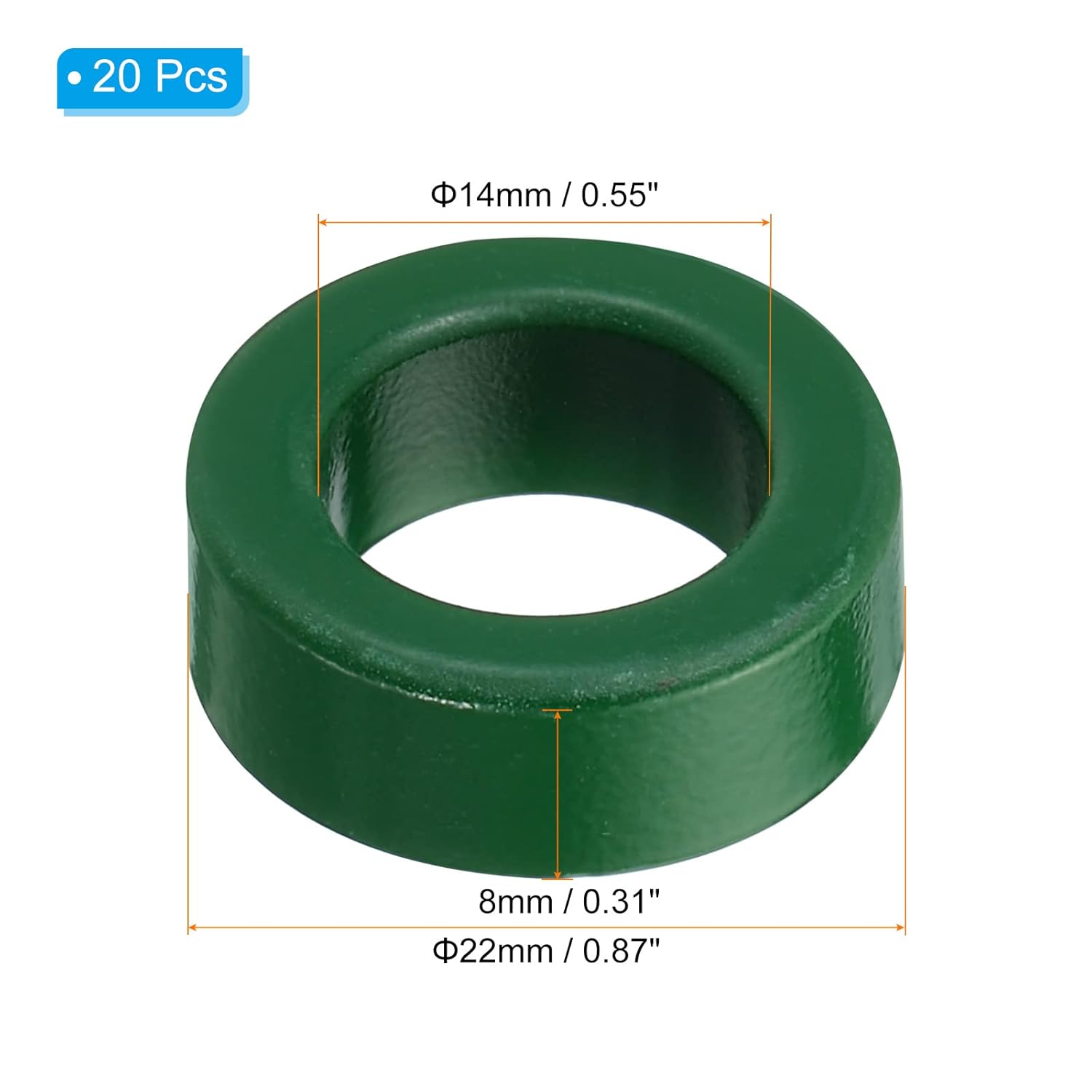 PATIKIL Núcleo de toroide de ferrita, 20 unidades de núcleo toroide de 0.9 pulgadas ODx0.6 pulgadas IDx0.3 “H anillos de ferrita transformador