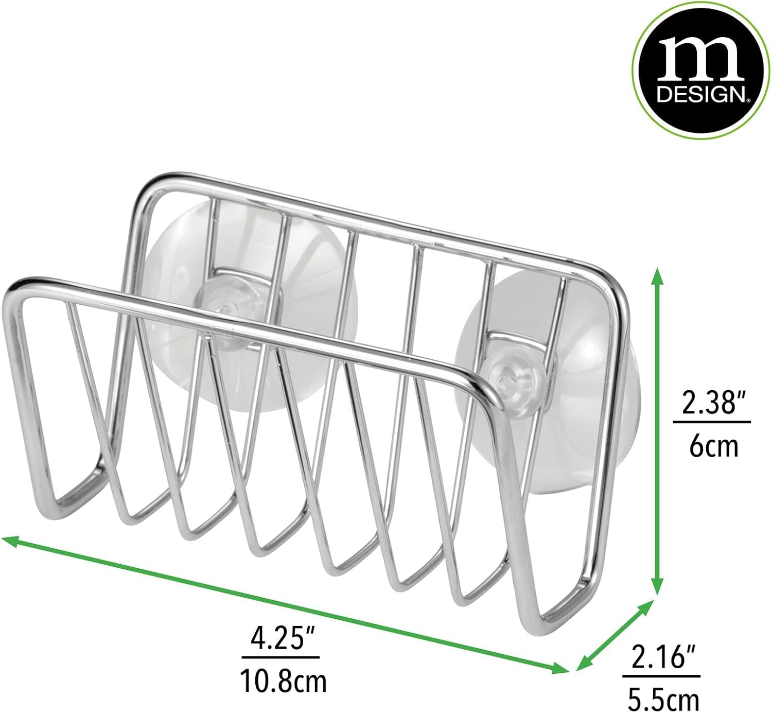 mDesign Soporte de esponja de metal para fregadero de cocina con ventosas – Soporte pequeño para esponjas en la cocina o soporte para jabón en el