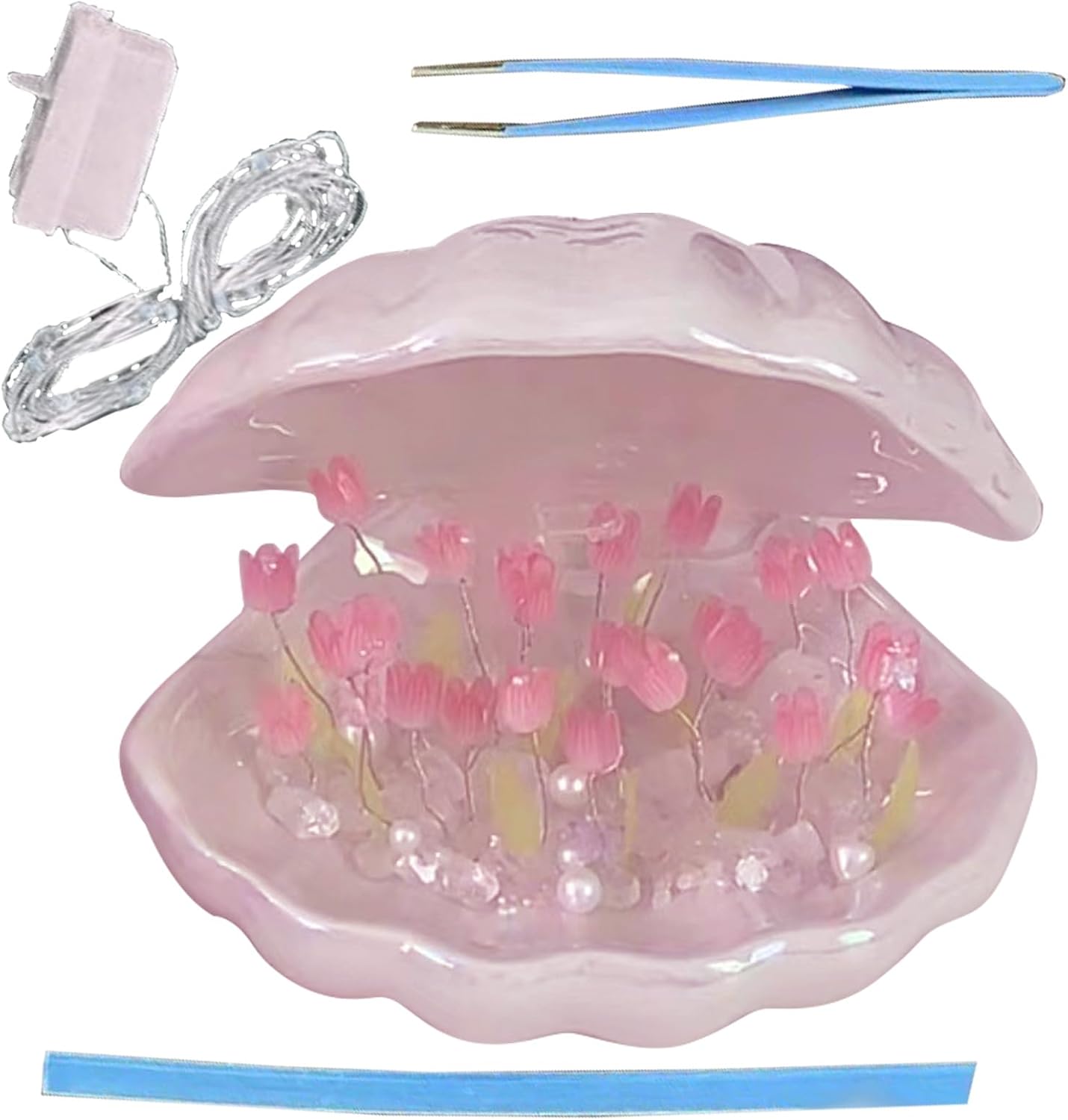 BestAlice Luz nocturna de tulipán DIY, lámpara de flor de tulipán hecha a mano, lámpara de mesa de dormir de flores de simulación, luz LED romántica