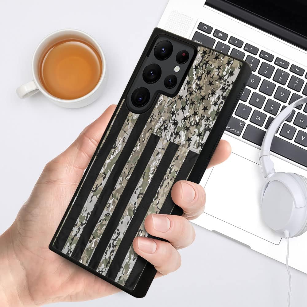DJSOK Funda compatible con Samsung Galaxy S22 Ultra, diseño clásico de bandera de camuflaje y funda protectora de silicona suave